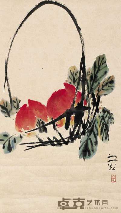 谢之光 双寿 立轴 69×39cm